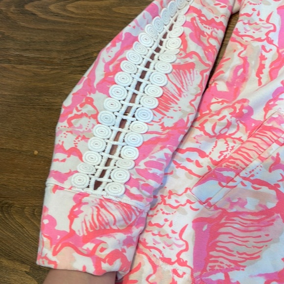LILLY PULITZER CORAL REEF SKIPPER POPOVER LACE SLEEVE PULLOVER QUARTER ZIP PINK - Picture 7 of 10